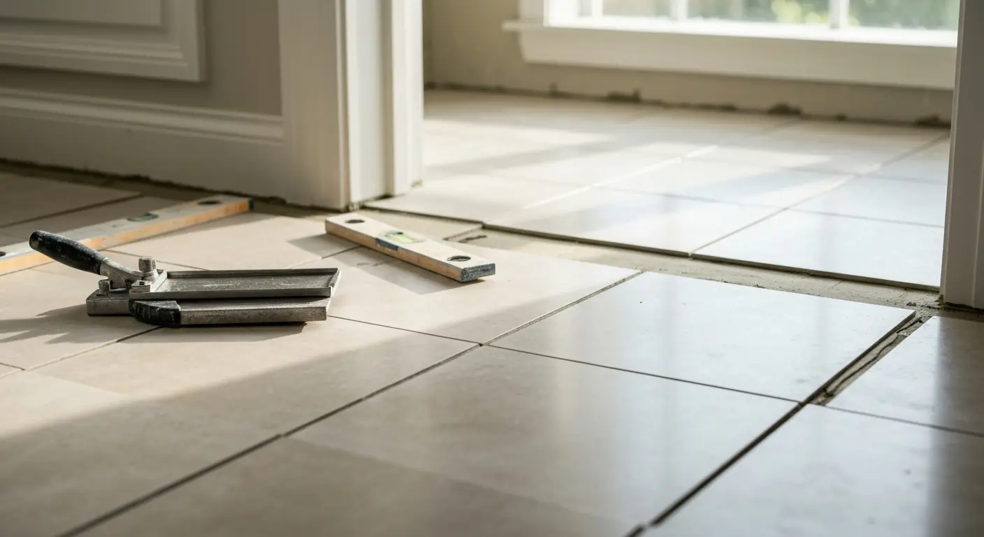 Ceramic tile flooring in bathroom
