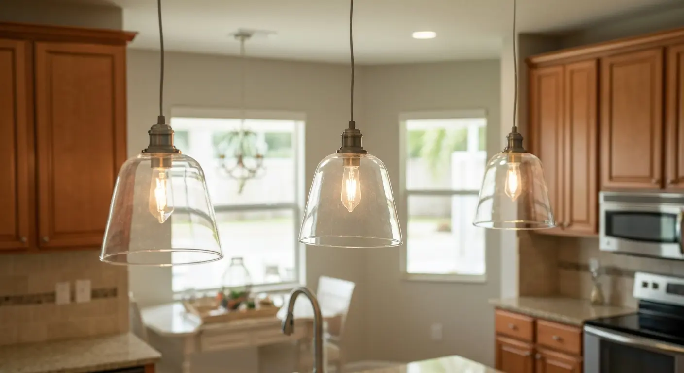 Pendant lighting over kitchen island