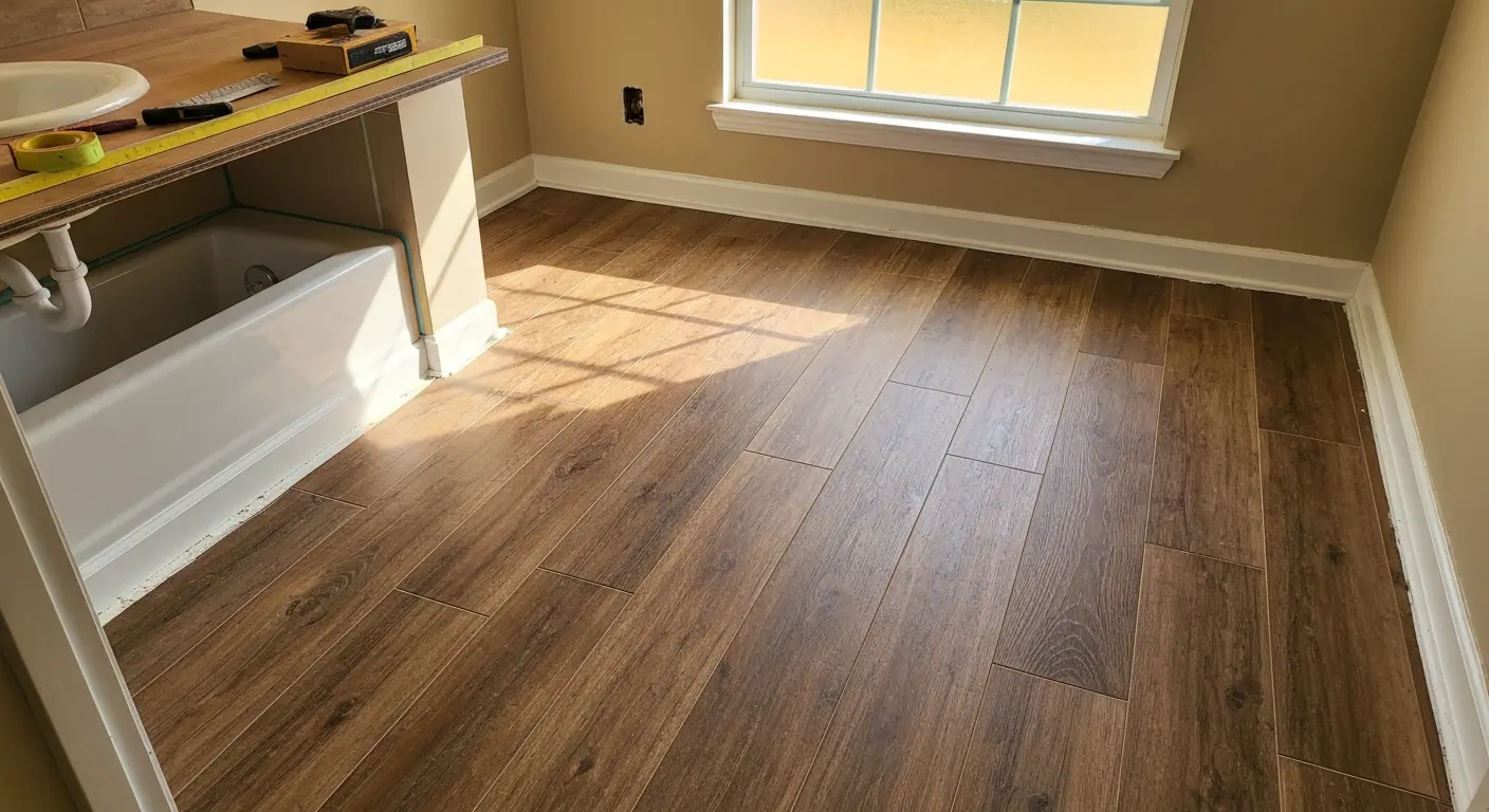 Vinyl plank flooring in bathroom
