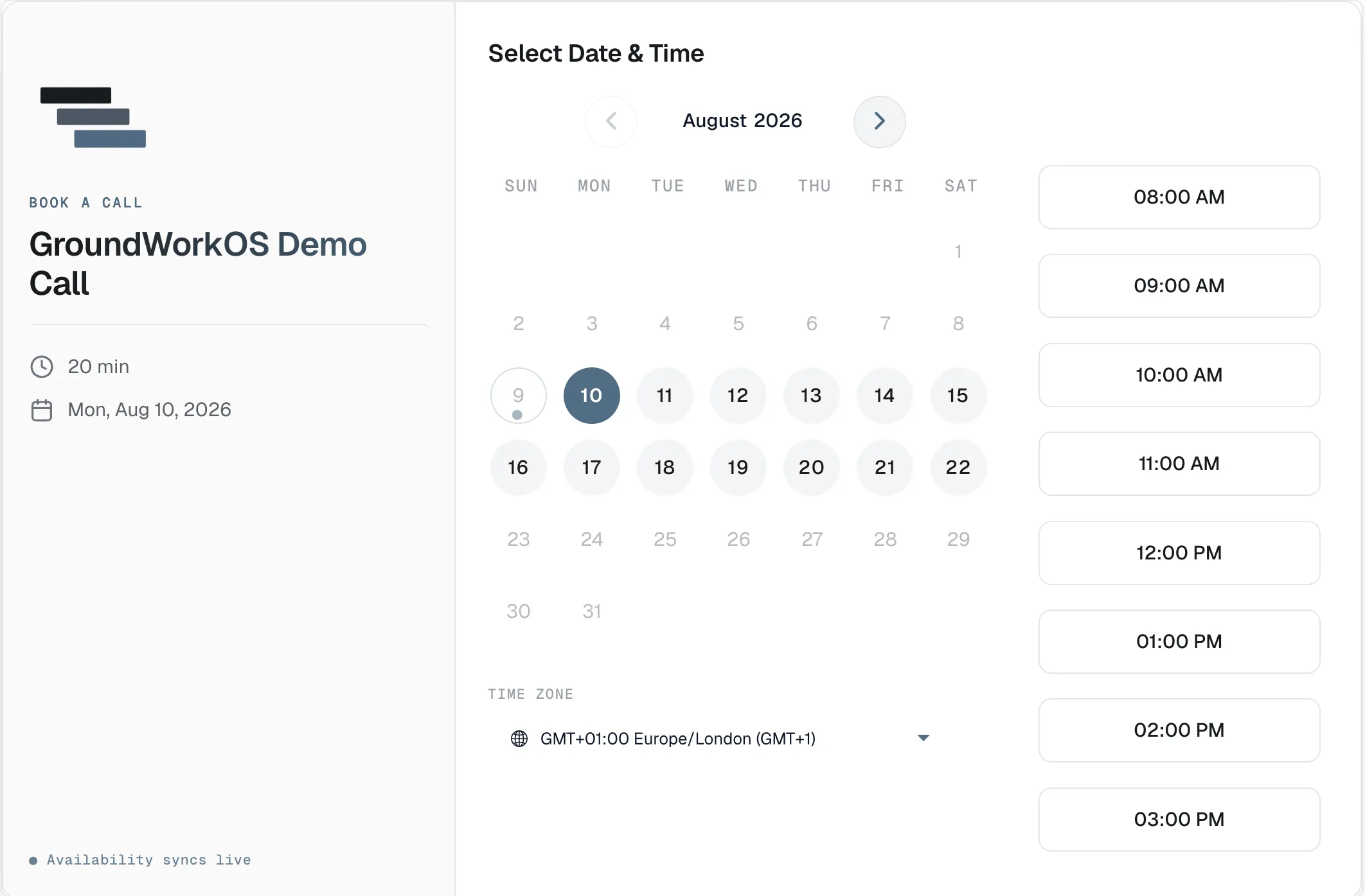 Booking a 20-minute demo call with GroundWork OS