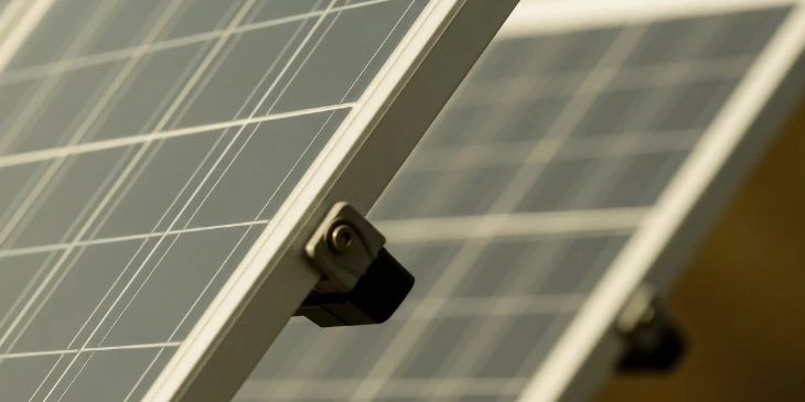 A close-up view of a rail end cap of a solar panel A close-up view of a rail end cap of a solar panel