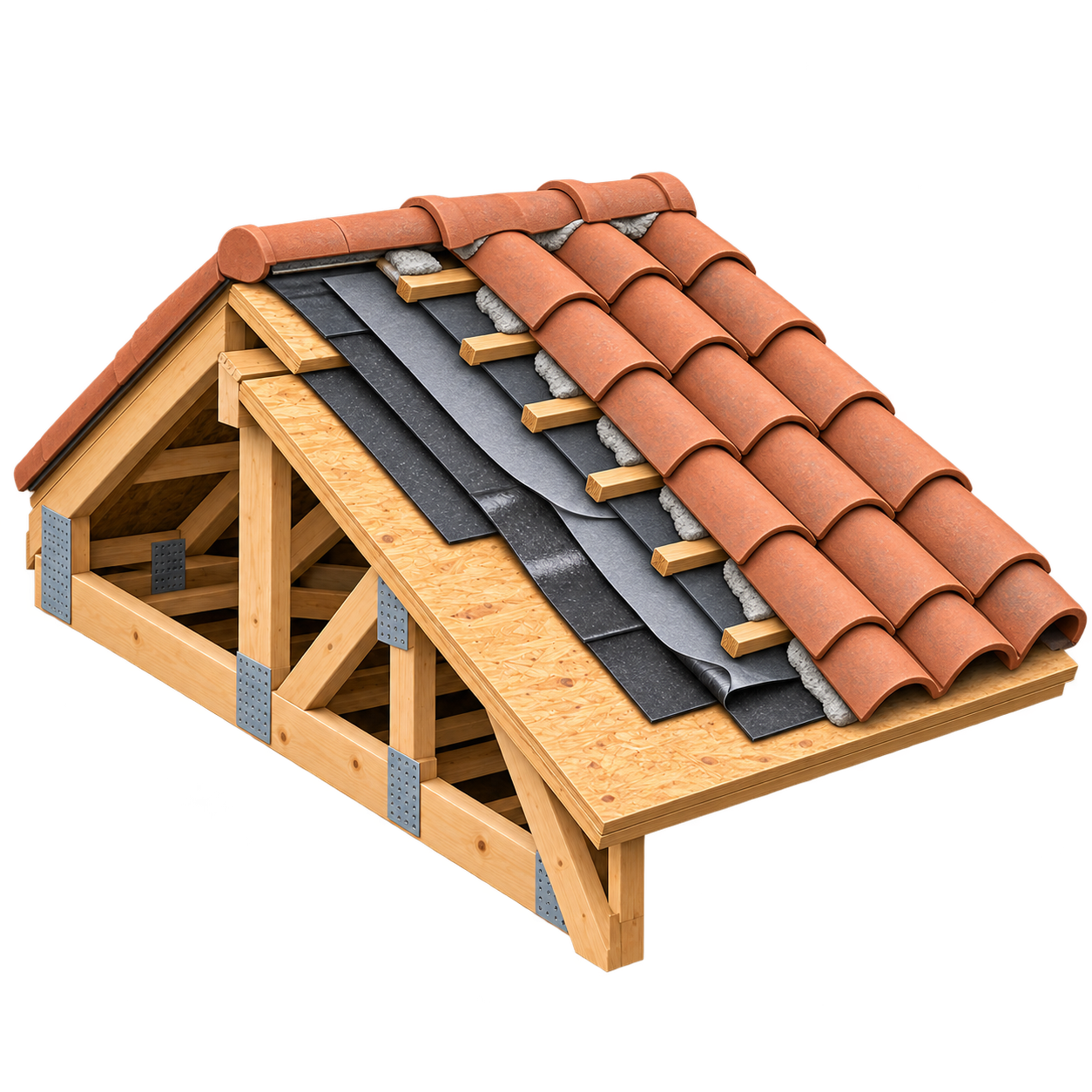 Tile lasts. What is under it does not. cutaway showing every layer of the roof assembly