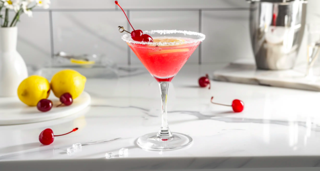 Cherry Rouge Baiser — mezcal, cherry shrub, cured lemon, ginger