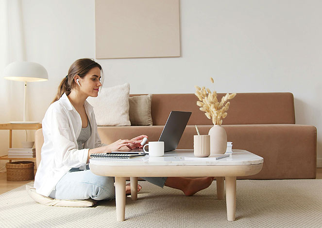 Photo by Artem Podrez: https://www.pexels.com/photo/content-woman-using-laptop-on-floor-4492129/