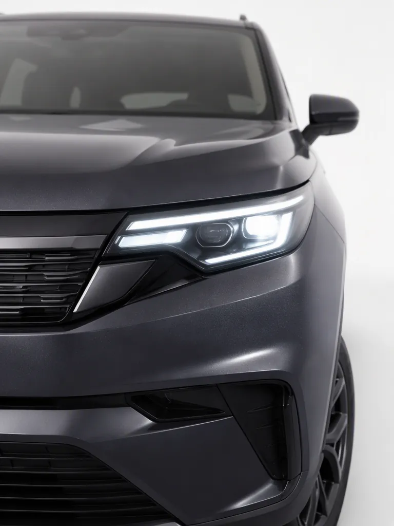 Close-up of an SUV headlight switched on