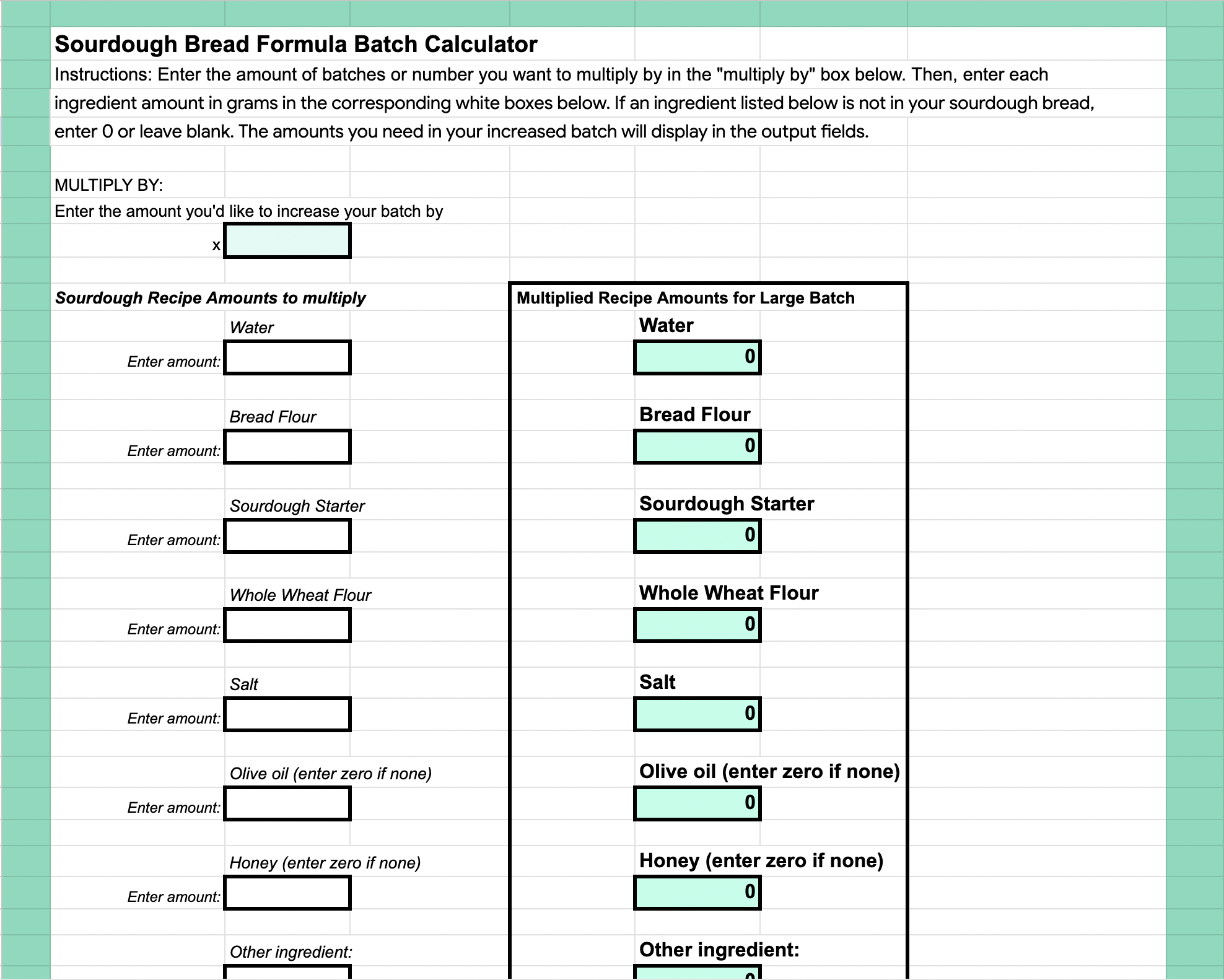 Sourdough bread formula batch calculator
