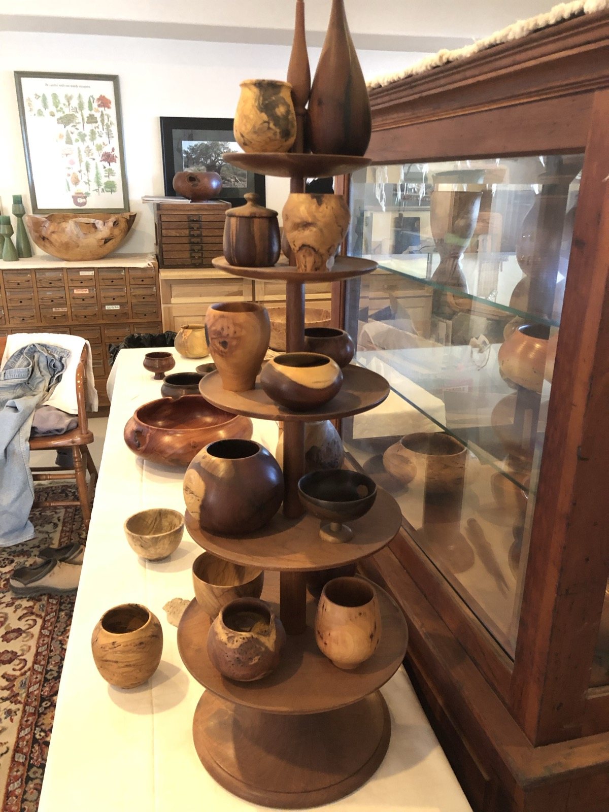 Collection of turned wood vessels and sculptural forms