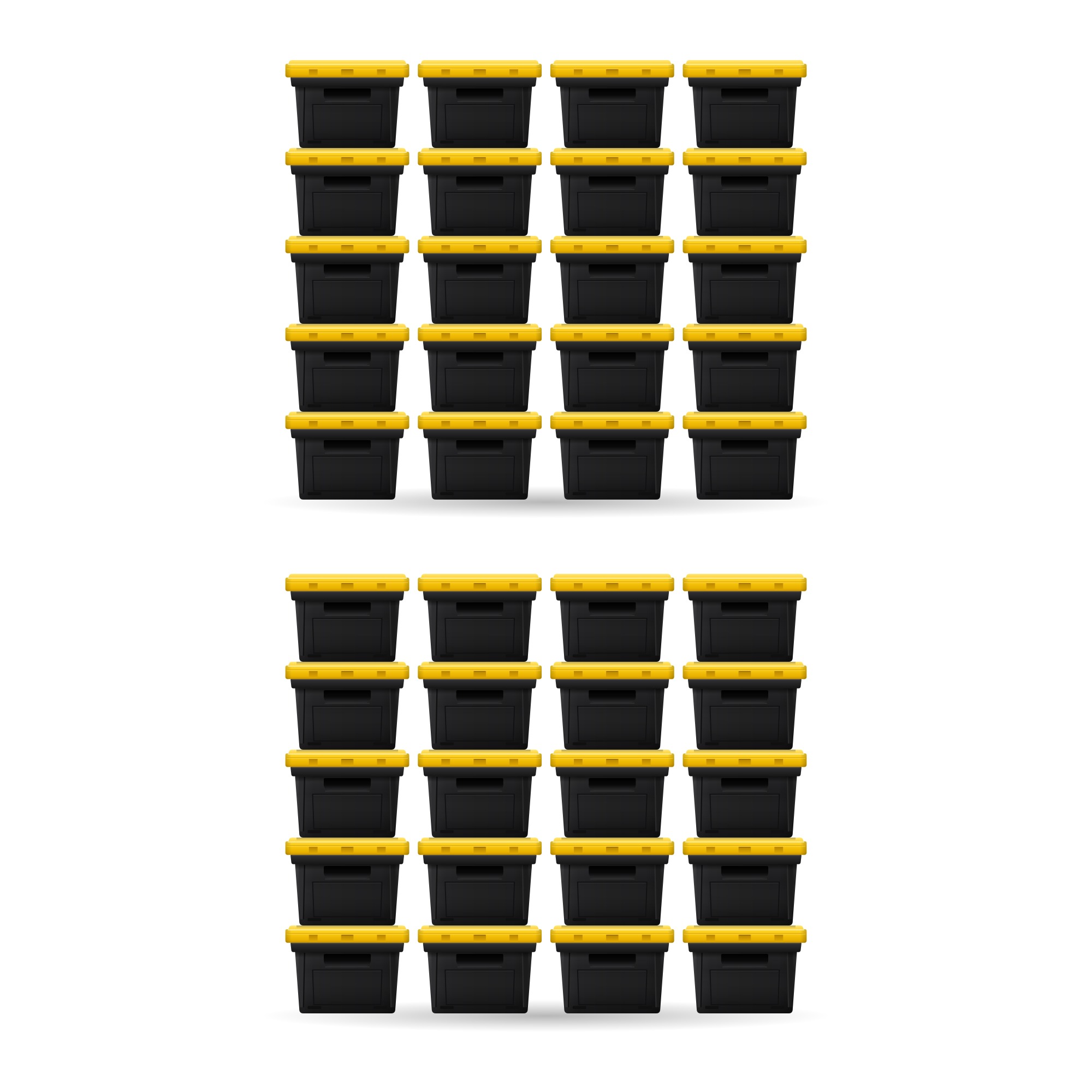 40 black moving bins with yellow lids