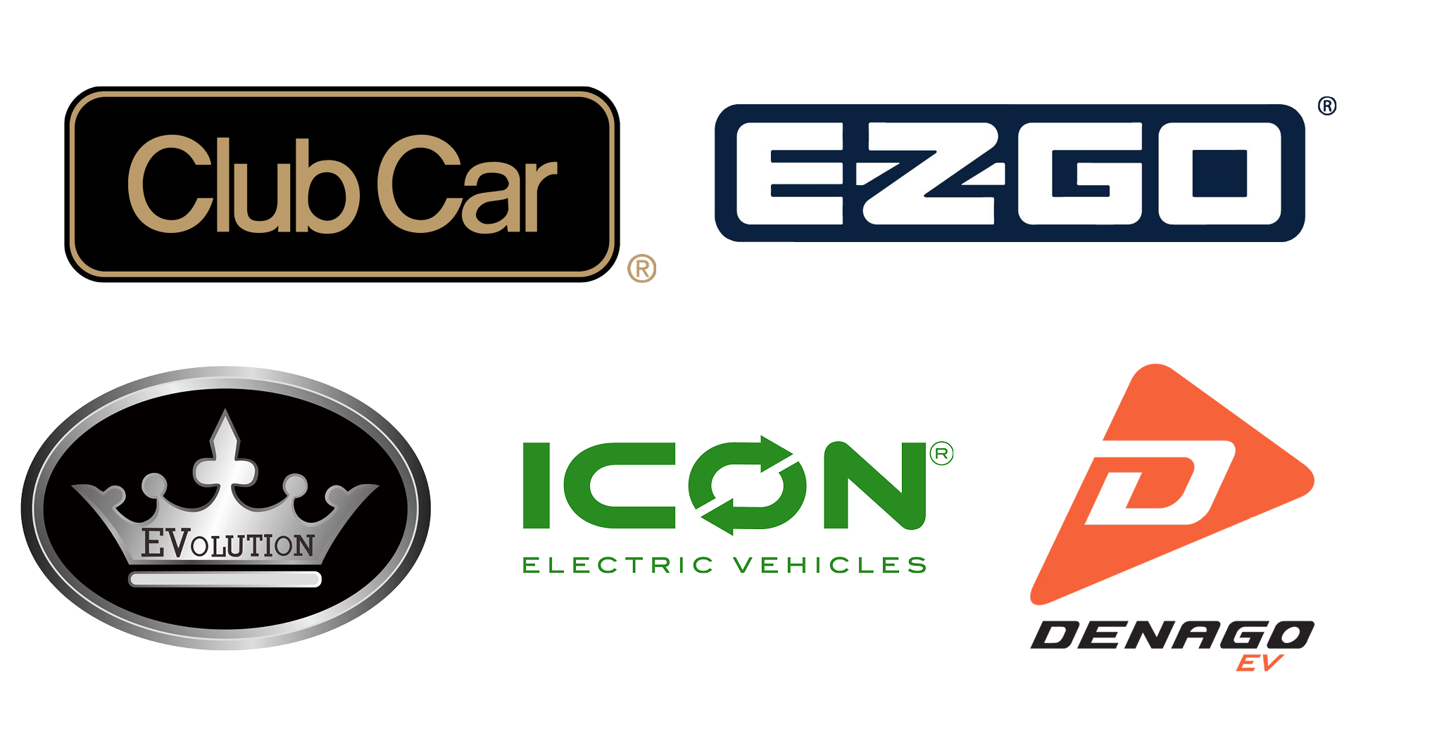 We offer a variety of brands from Club Car, EZGO, Evolution, ICON EV and Denago