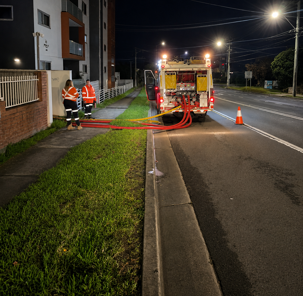NPP Traffic Solutions emergency response truck on site at night