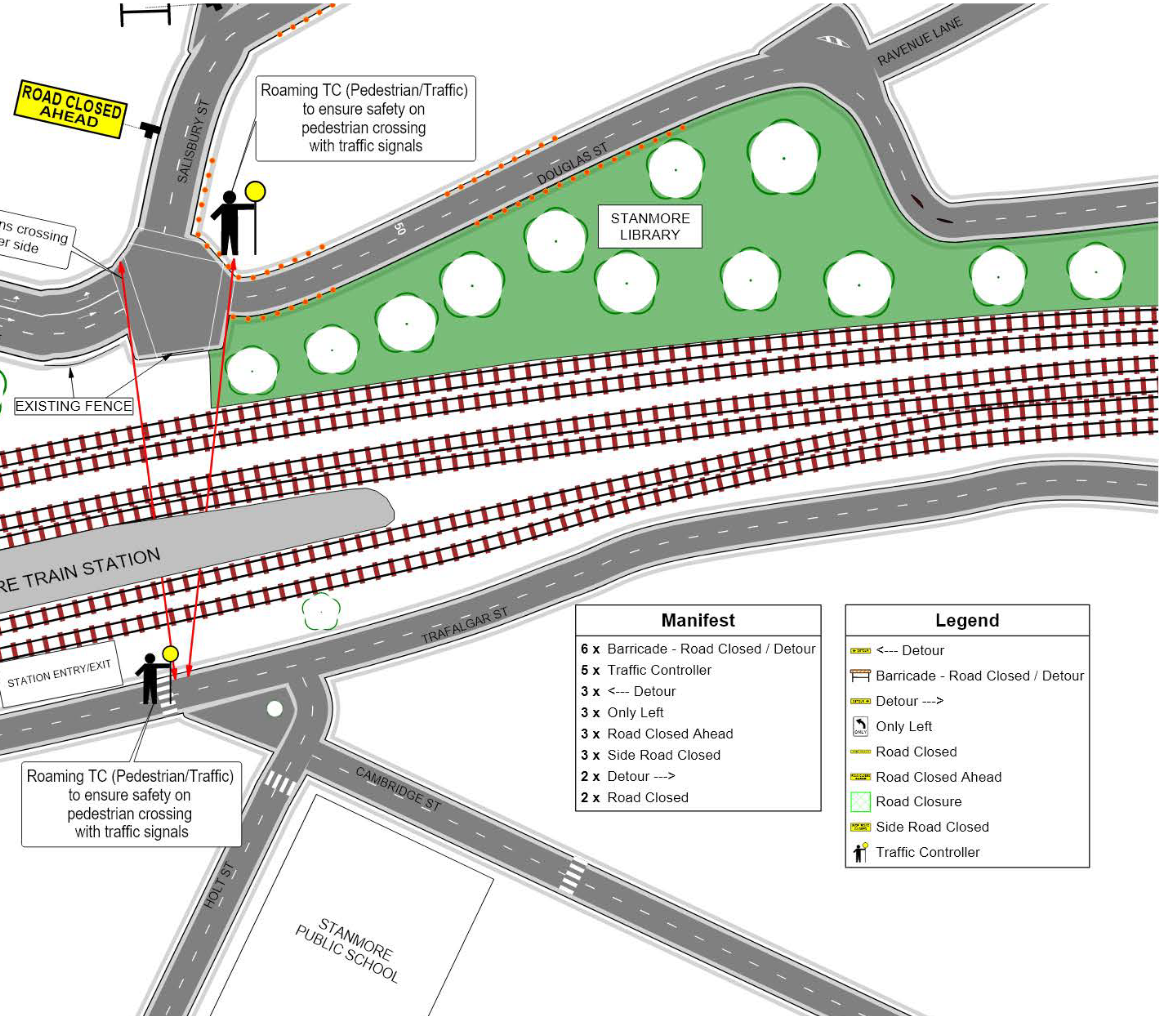 Traffic guidance scheme plan near Stanmore train station