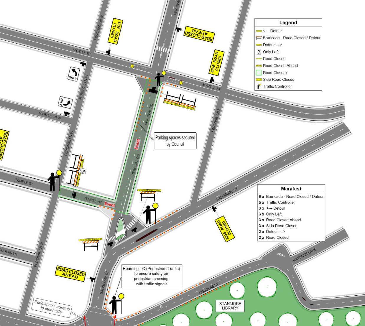 Traffic guidance scheme plan for a Sydney street event
