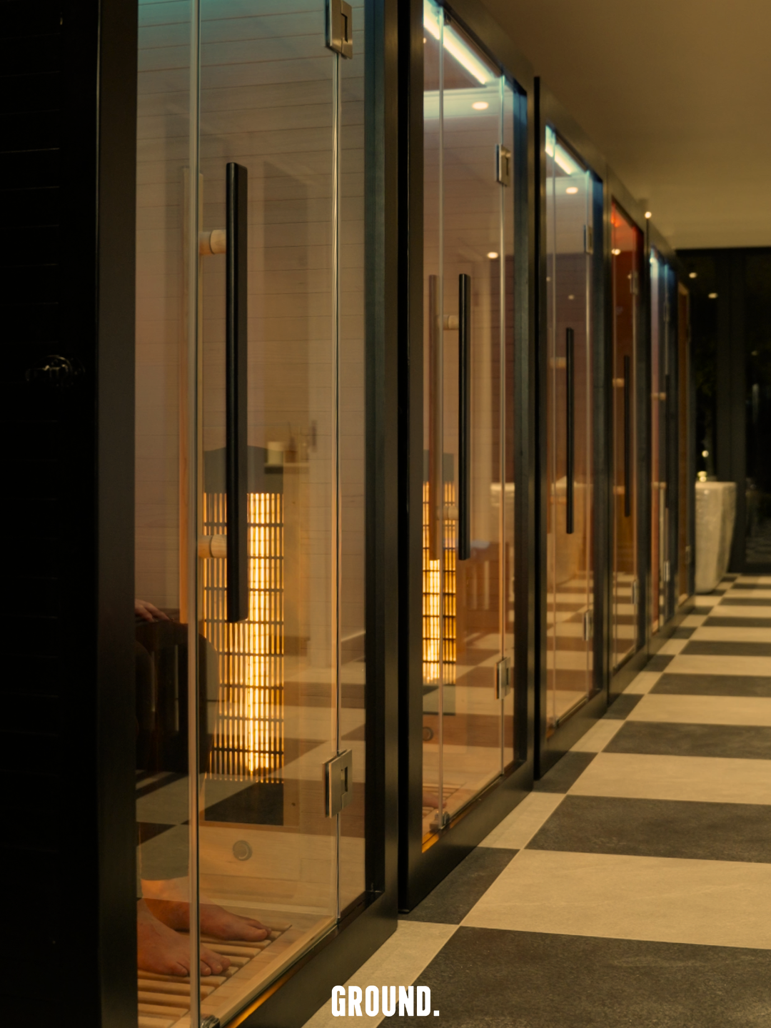 Row of infrared saunas at GROUND