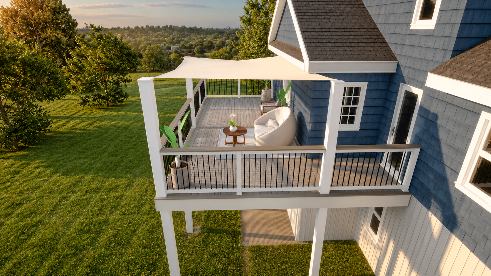 Custom deck design — side view from yard