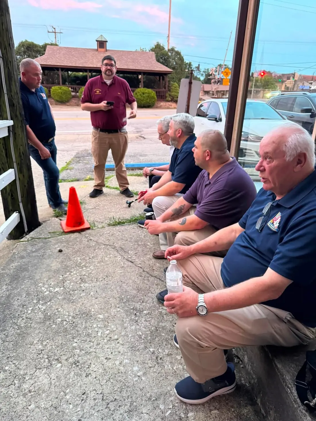 Brothers of No. 829 talking outside the lodge