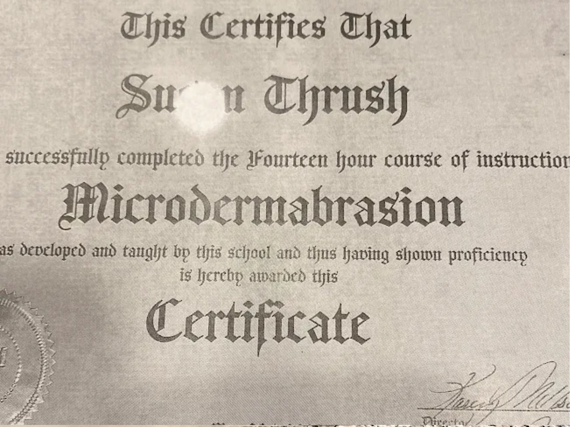 Microdermabrasion certificate