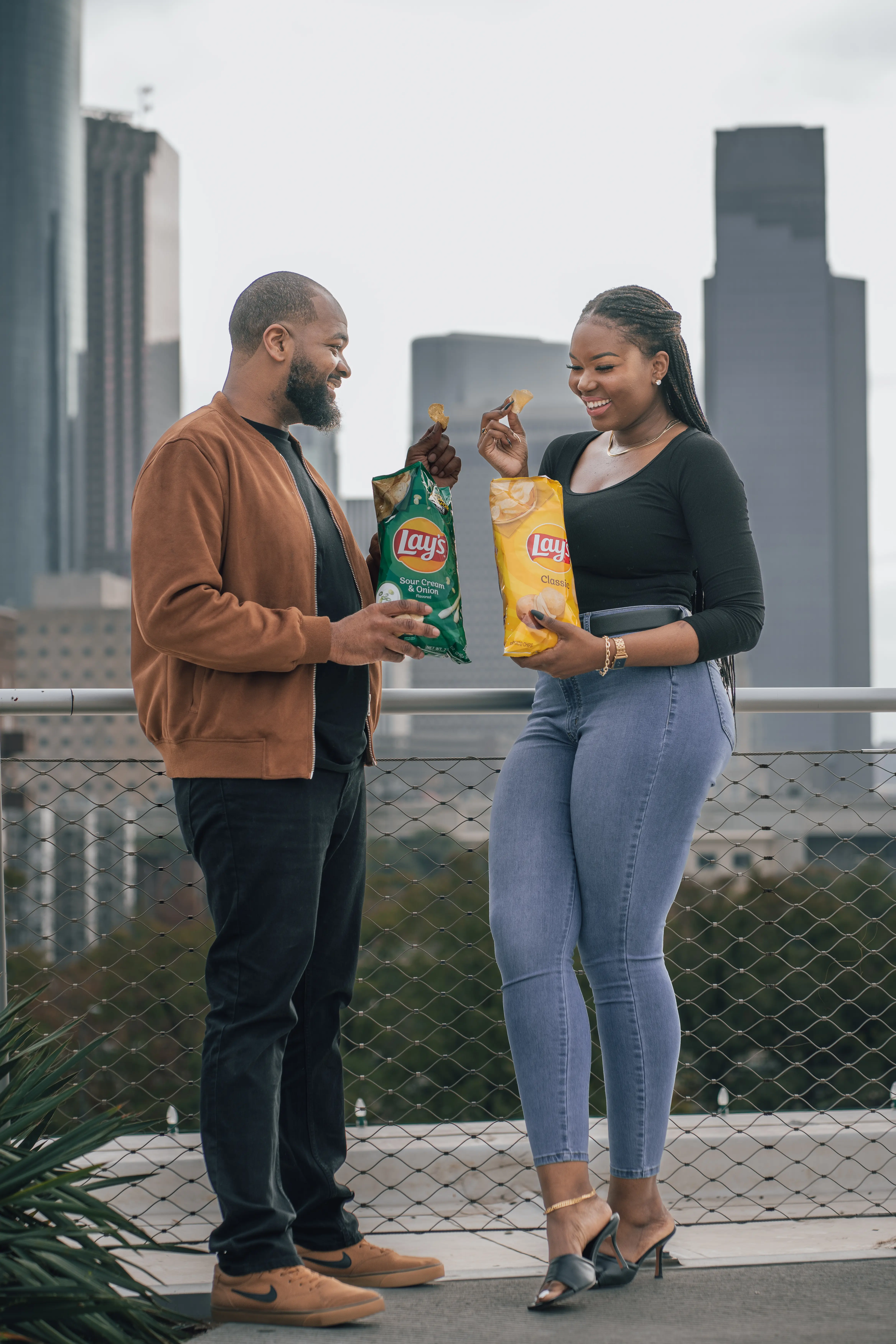 Lay's brand campaign photography Houston skyline — PrimeX Media