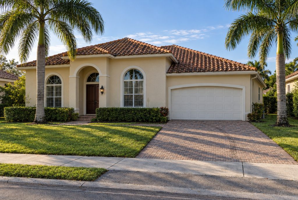 Una casa de estilo mediterráneo en Florida con palmeras