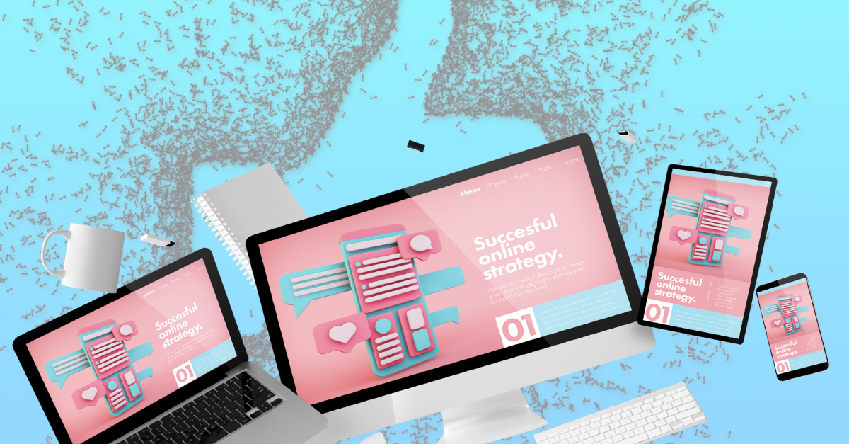 Multi-device display showing consistent website design across desktop, tablet, and mobile screens for online marketing strategy