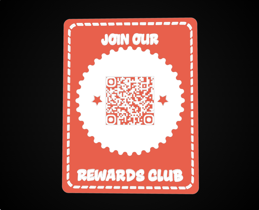 Render of a QR code used for a rewards program. Render of a QR code used for a rewards program.