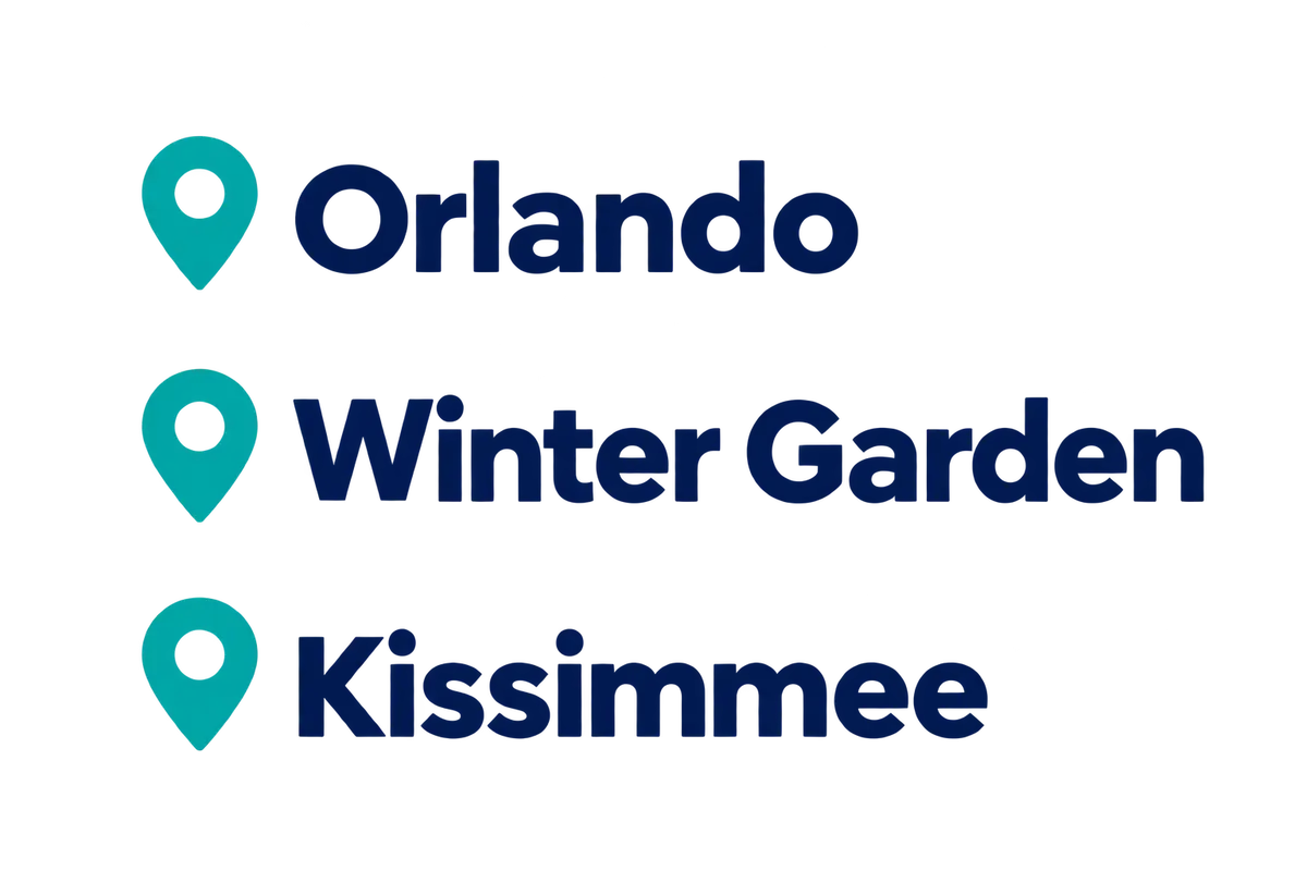 Orlando city labels with teal pins