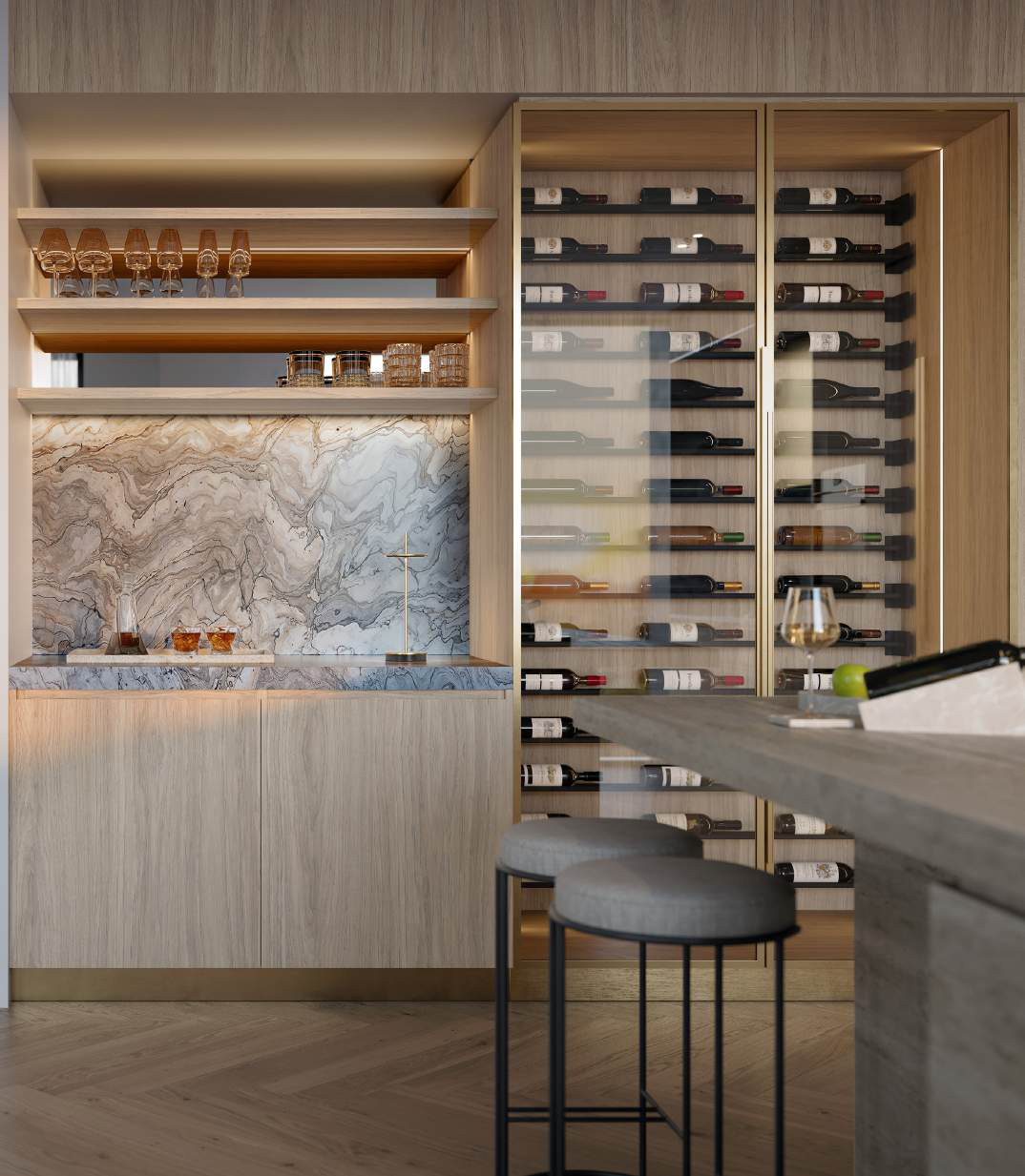 Integrated bar & wine cellar