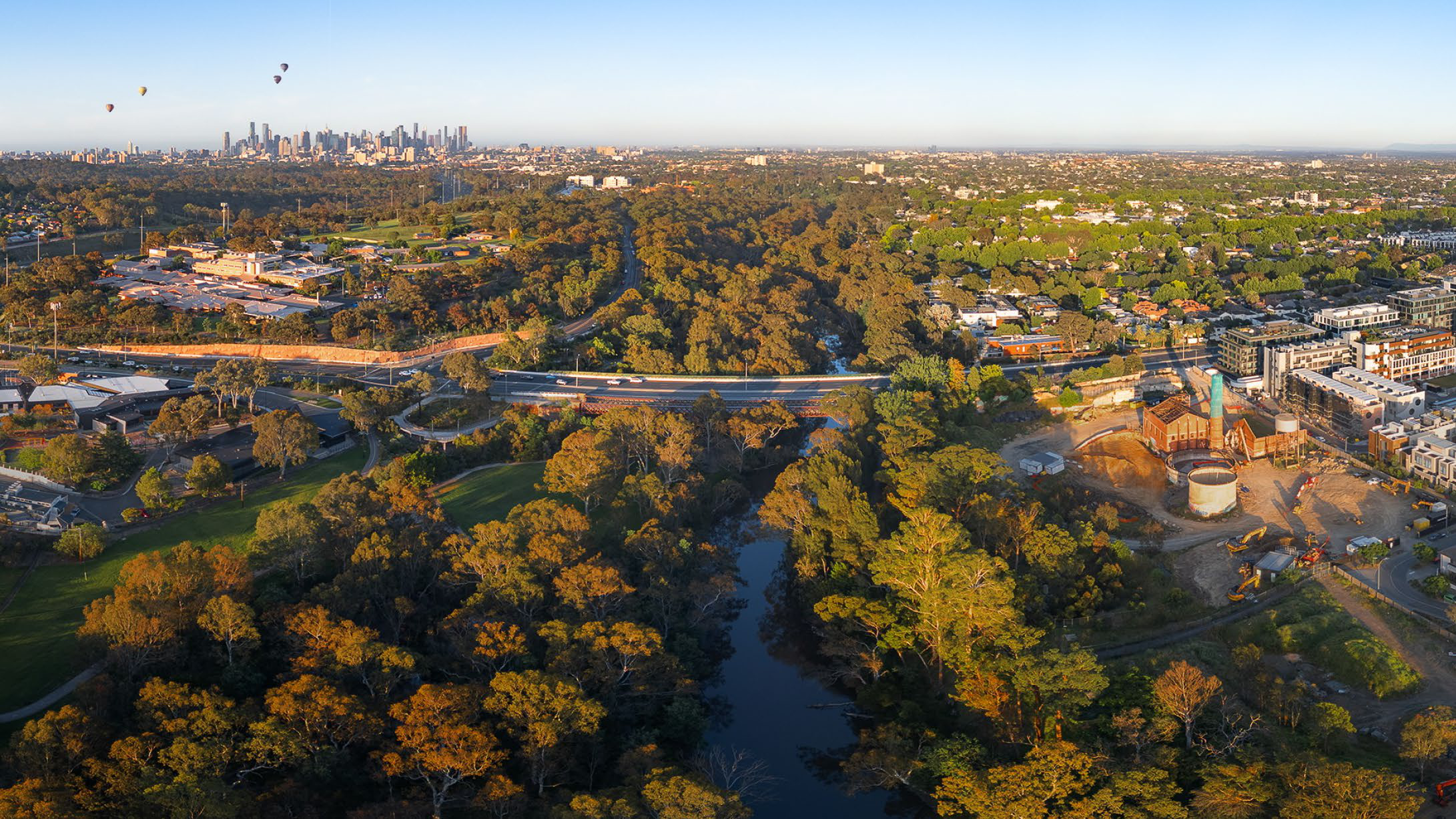 Aerial view towards Melbourne CBD