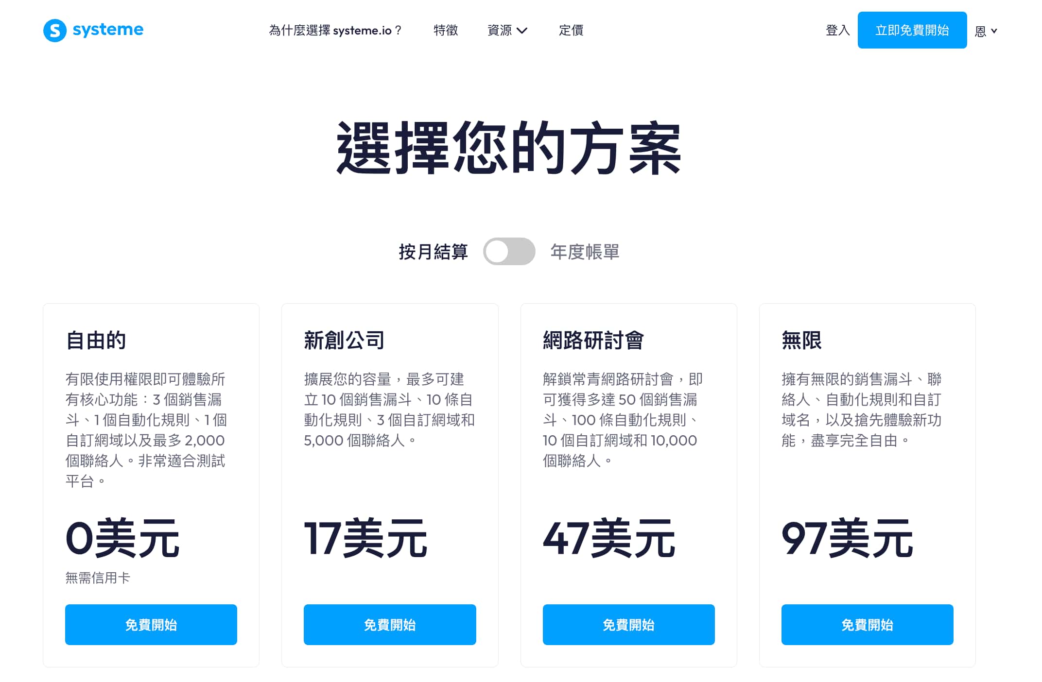 費用方案-systeme 費用方案-systeme