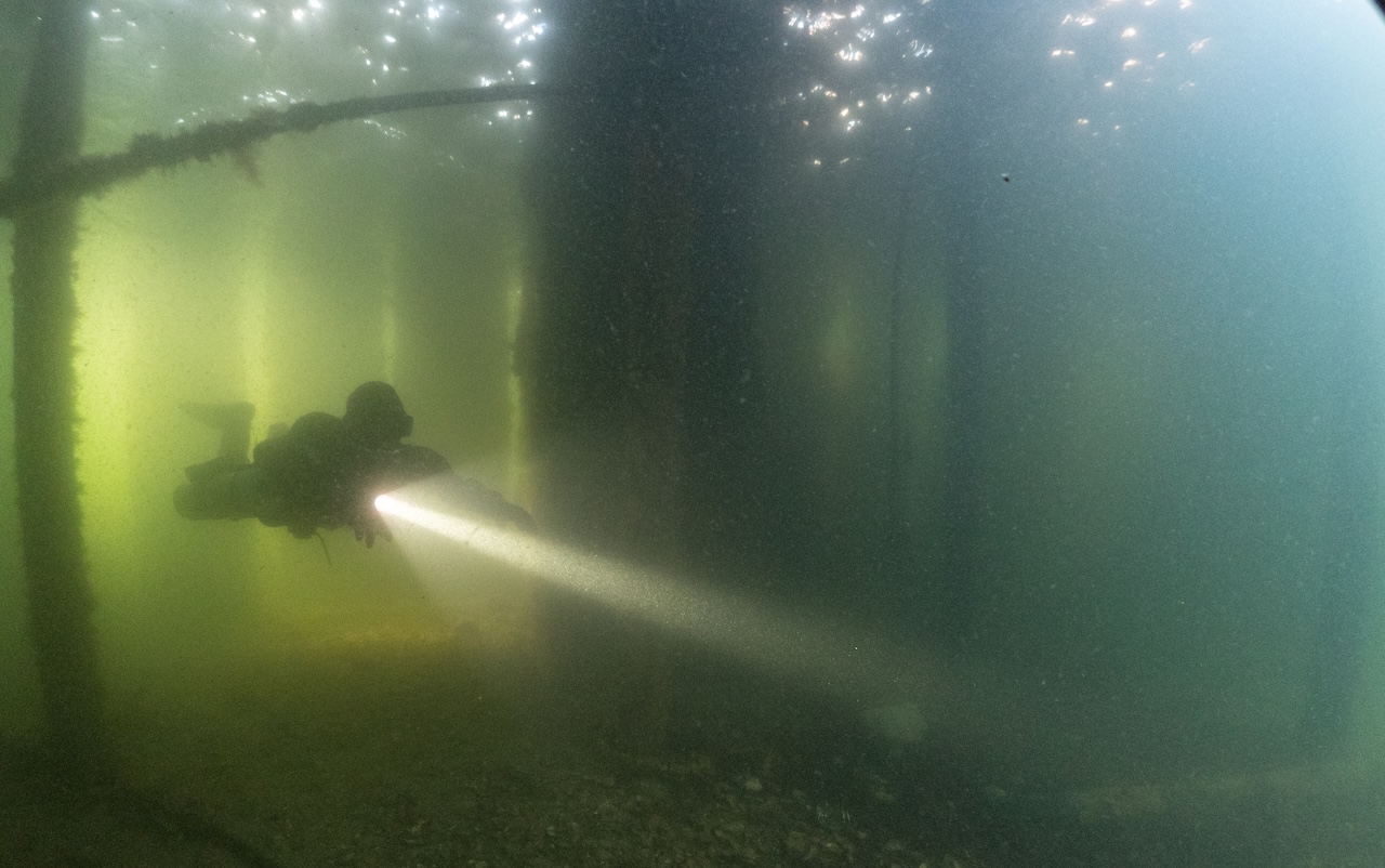 Diving under pier Diving under pier