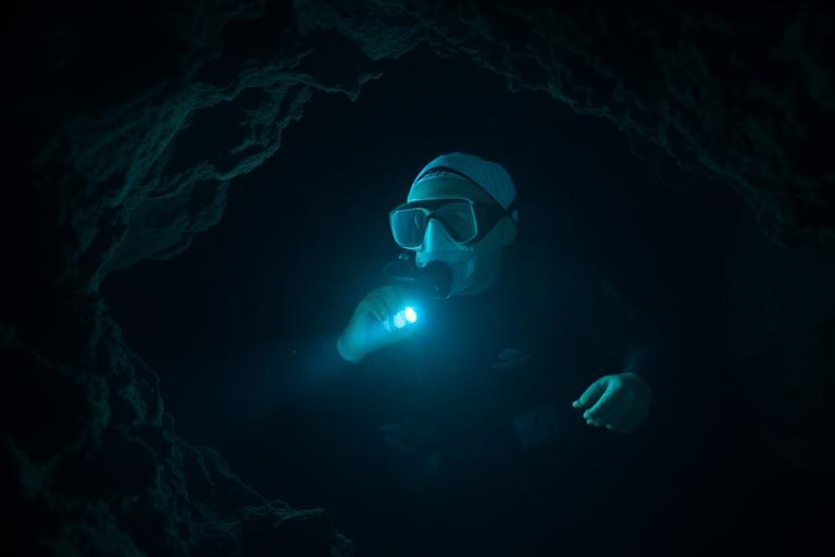 Diver in a cave