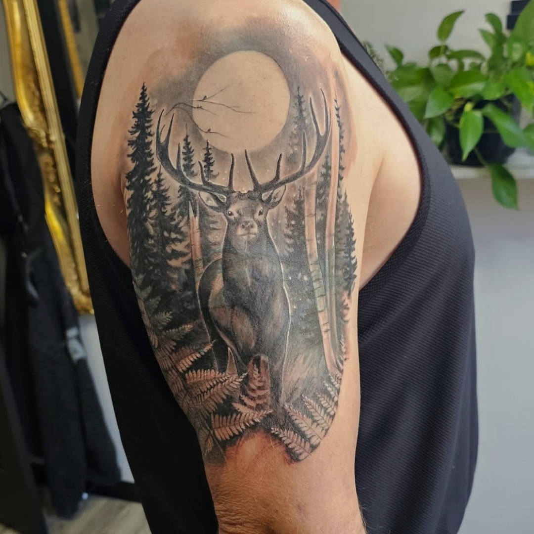 Color tattoo sleeve by Symbolic Body Art