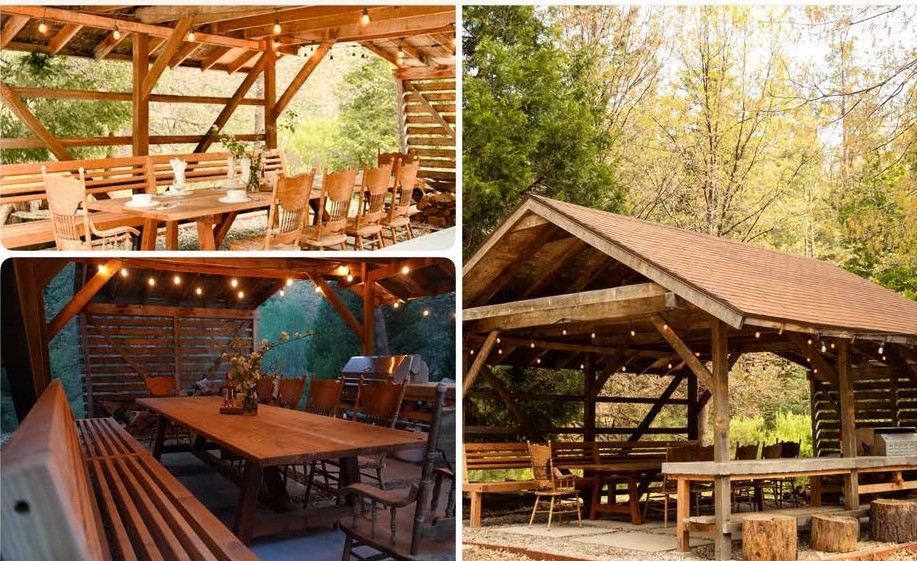 Covered outdoor dining pavilion