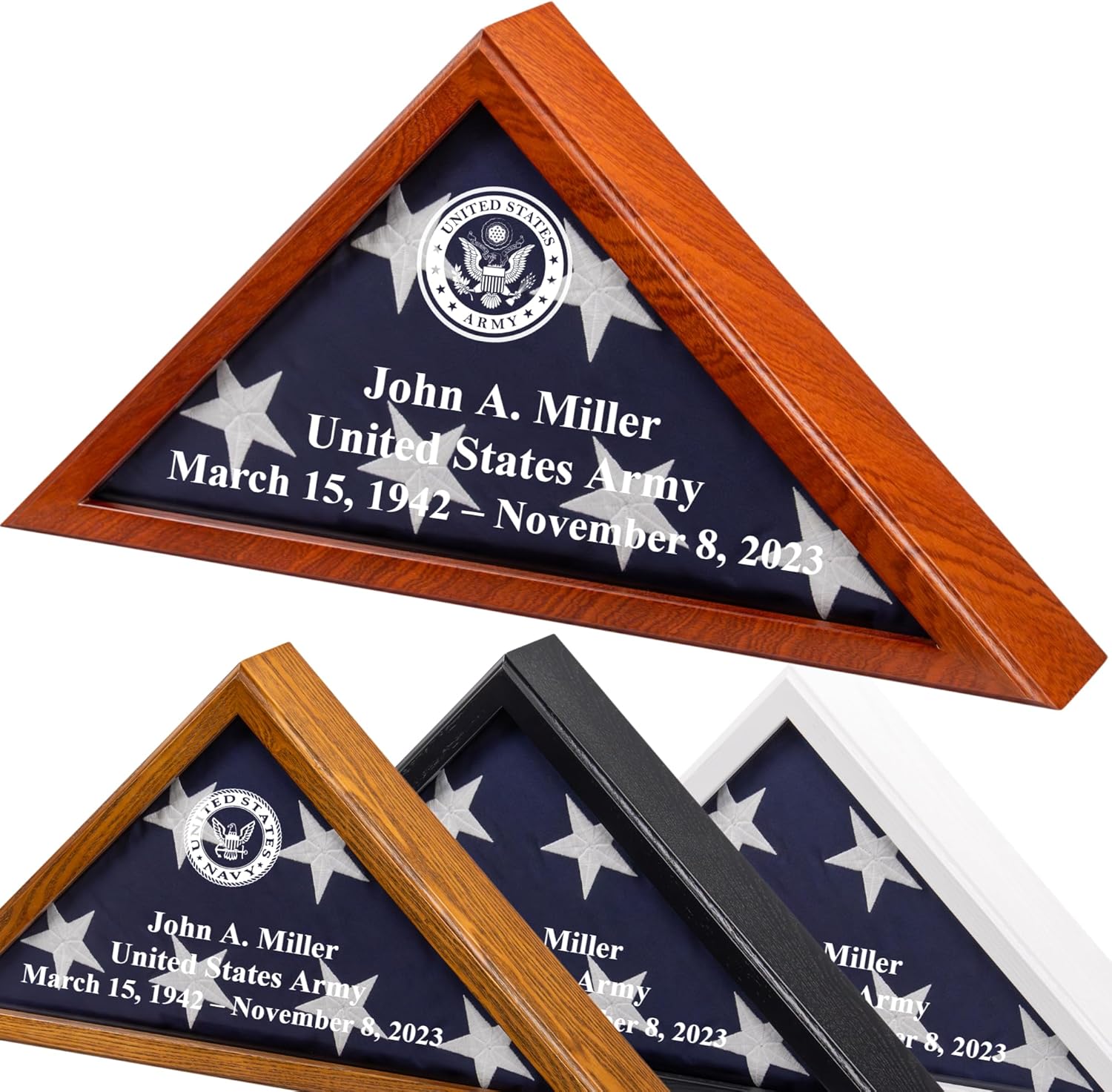 Personalized veteran flag display case for military burial flag