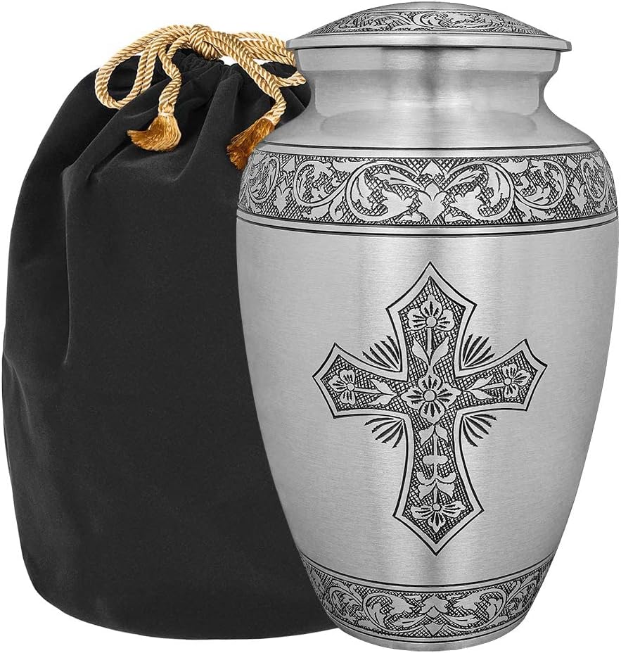 Grace and Mercy pewter cross cremation urn memorial design