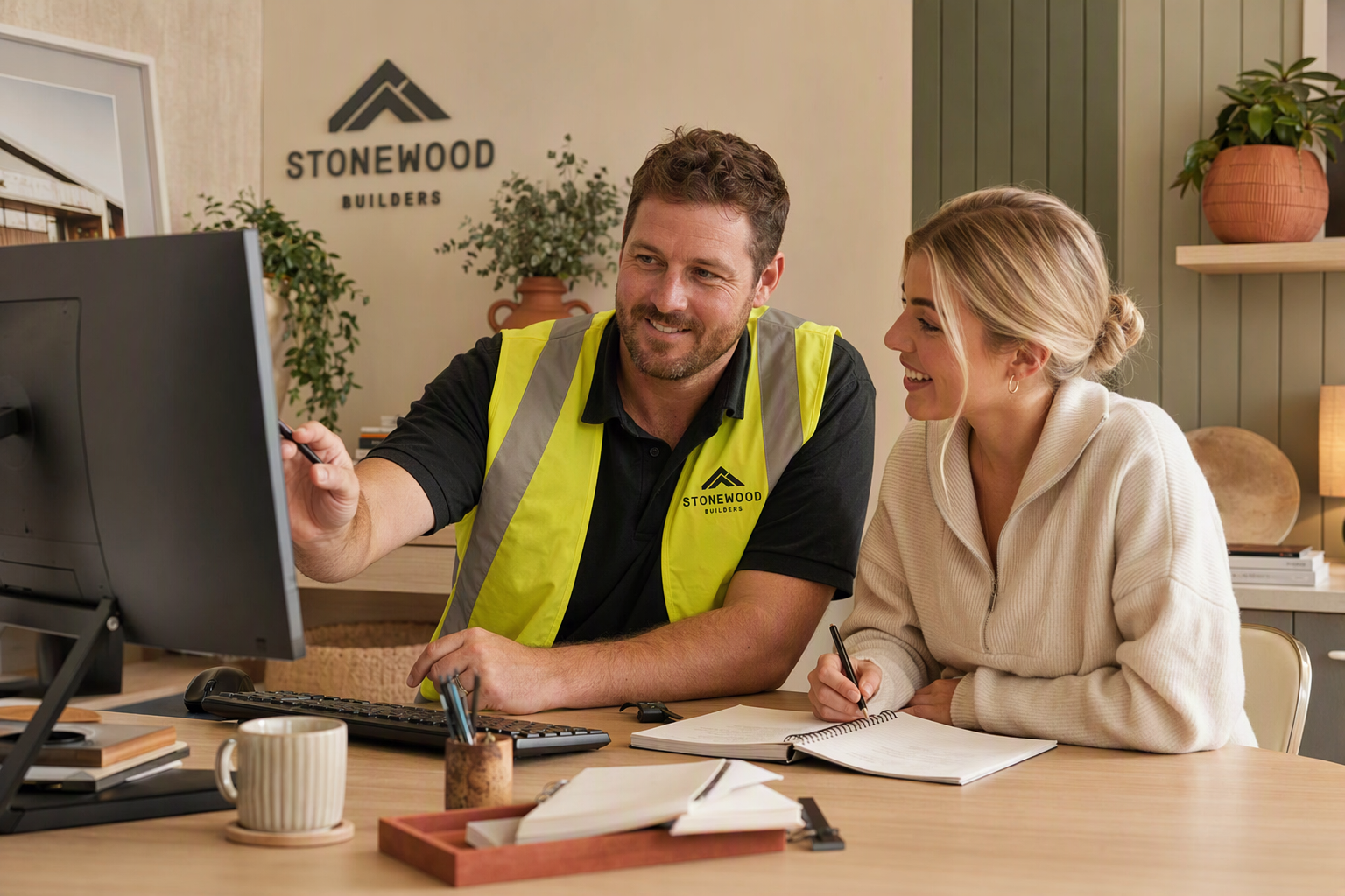 Tradesperson managing jobs and leads with Junio Flow