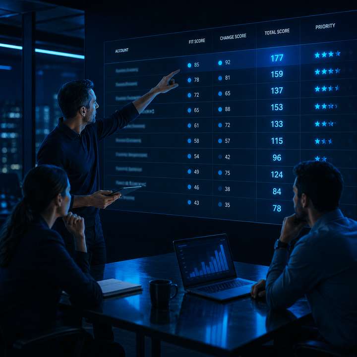 Account scoring table ranking fit and change signals