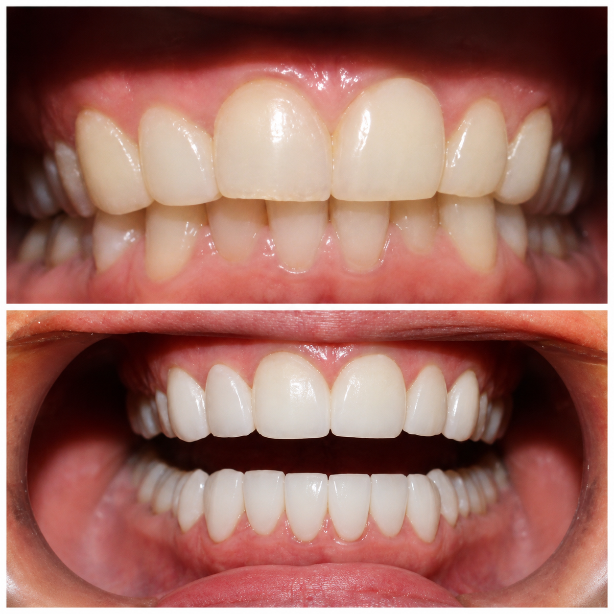 Before-and-after dental treatment photographs: Porcelain Veneers at North Brunswick Family Dental & Orthodontics
