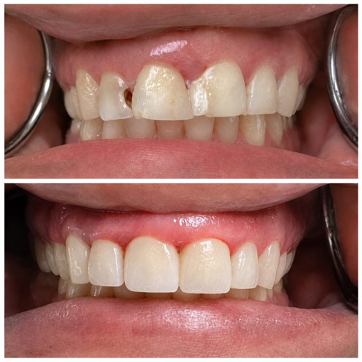 Before-and-after dental treatment photographs: Dental Crowns at North Brunswick Family Dental & Orthodontics