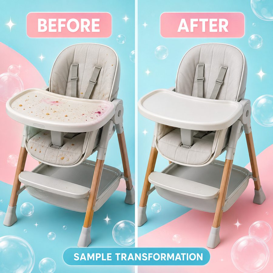 High chair before and after cleaning