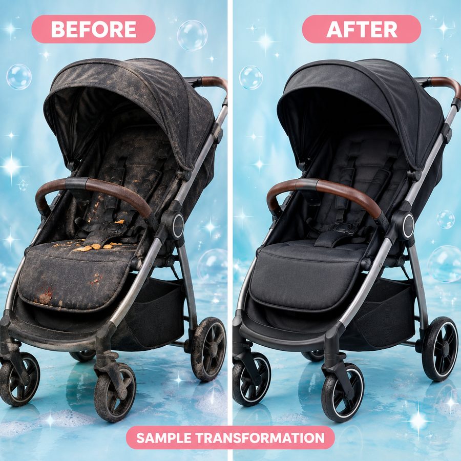 Stroller before and after cleaning
