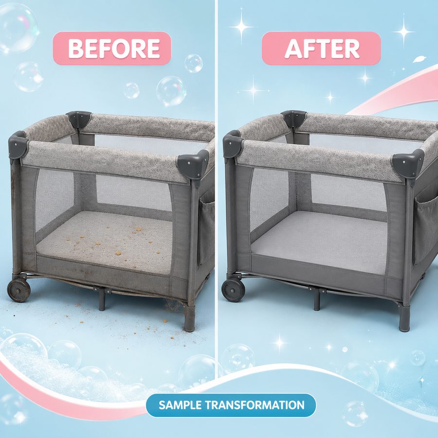 Pack 'n Play before and after cleaning