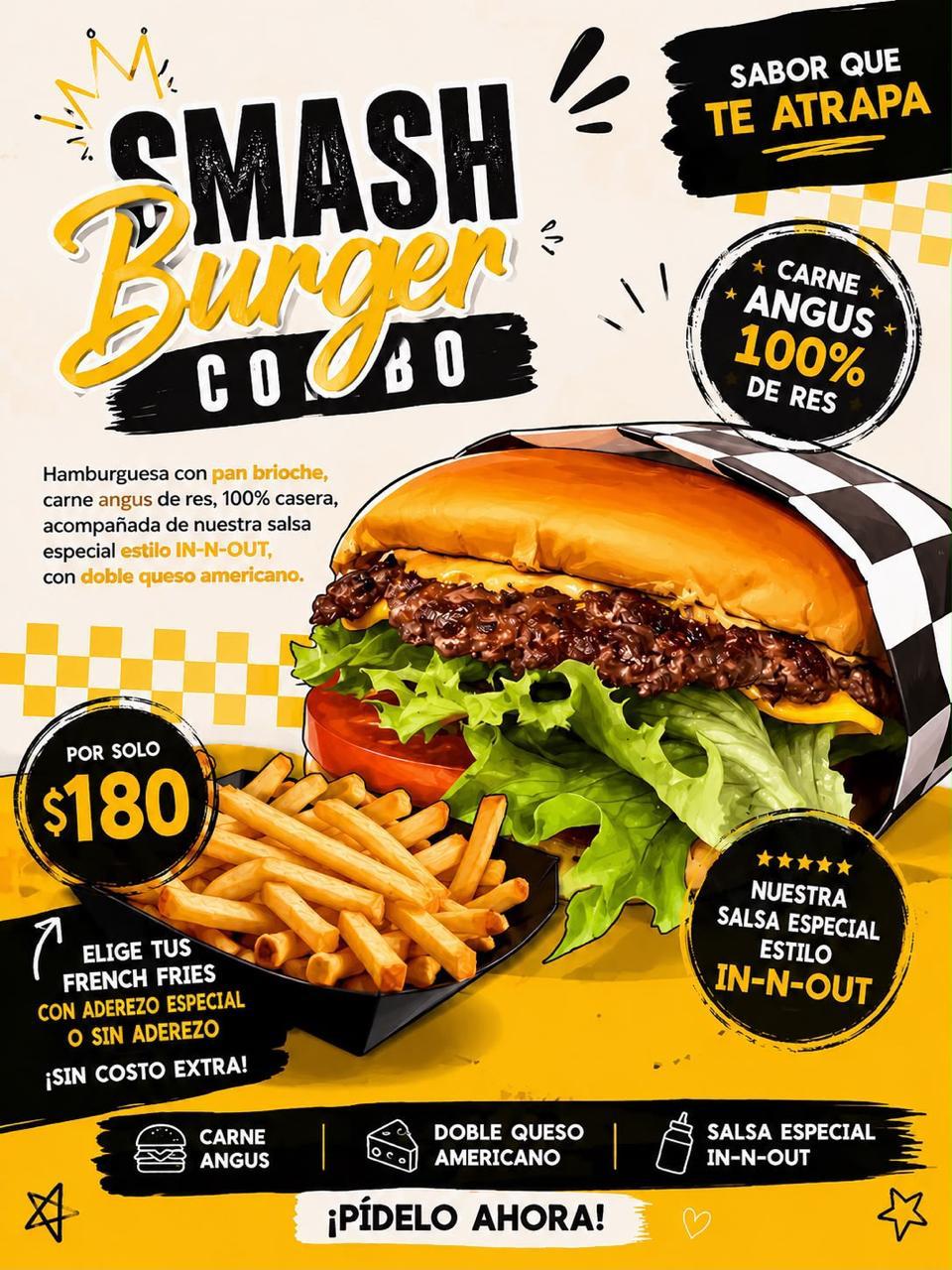 Smash Burger combo artesanal de La Cocina de Roxx