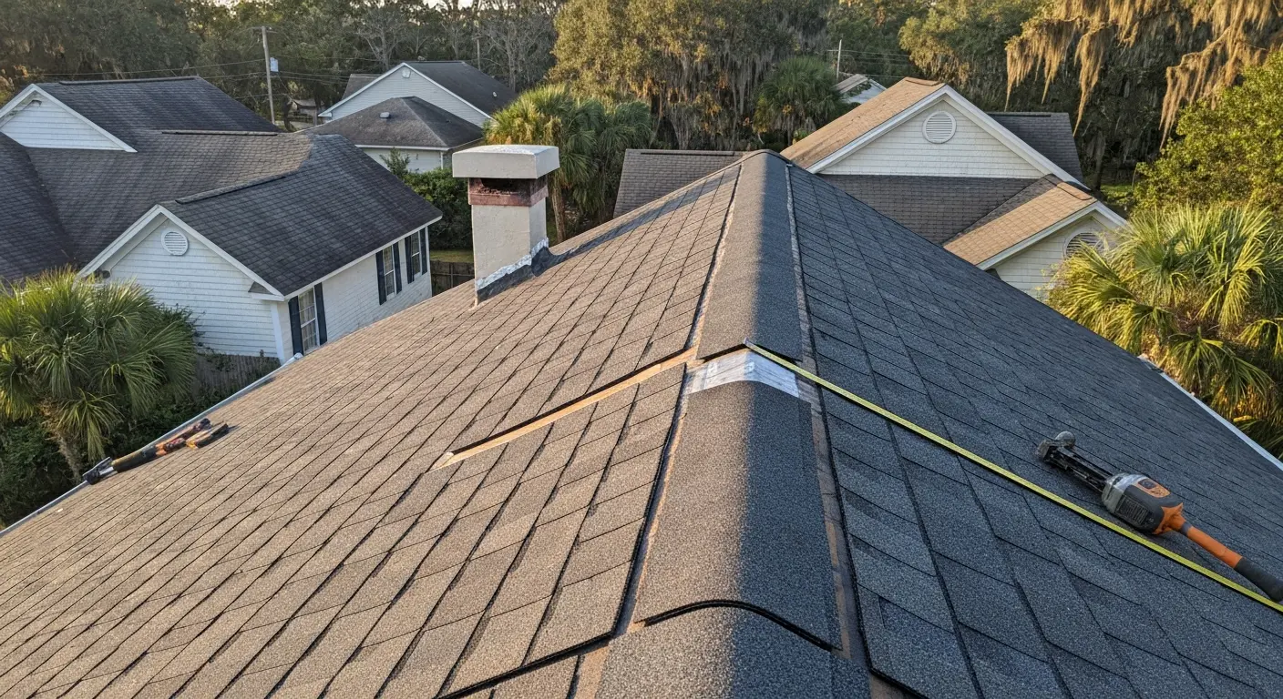Roof repair work in progress