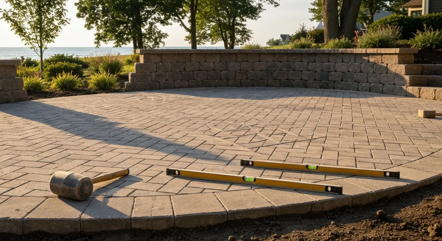 Hardscape patio and retaining wall