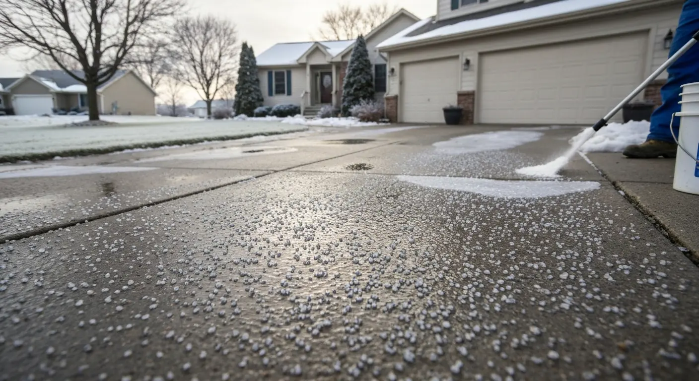 Ice melt application on driveway
