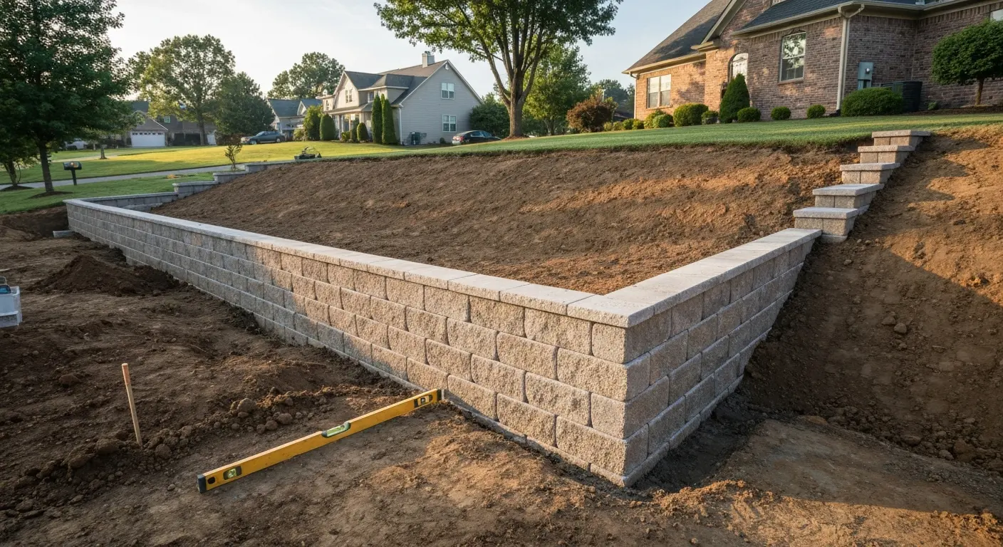 Retaining wall and hardscape