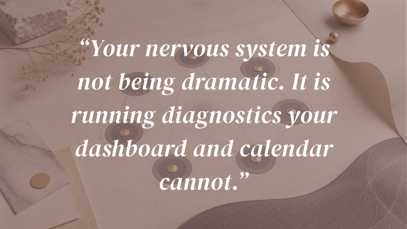 Quote by Eva Alexandre: Your nervous system is not being dramatic, it is running diagnostics your dashboard and calendar cannot Quote by Eva Alexandre: Your nervous system is not being dramatic, it is running diagnostics your dashboard and calendar cannot