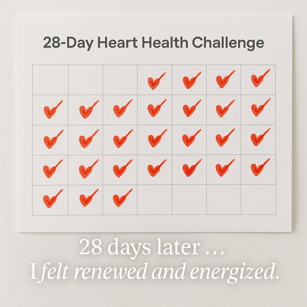 28‑Day Heart Health Challenge calendar with hearts