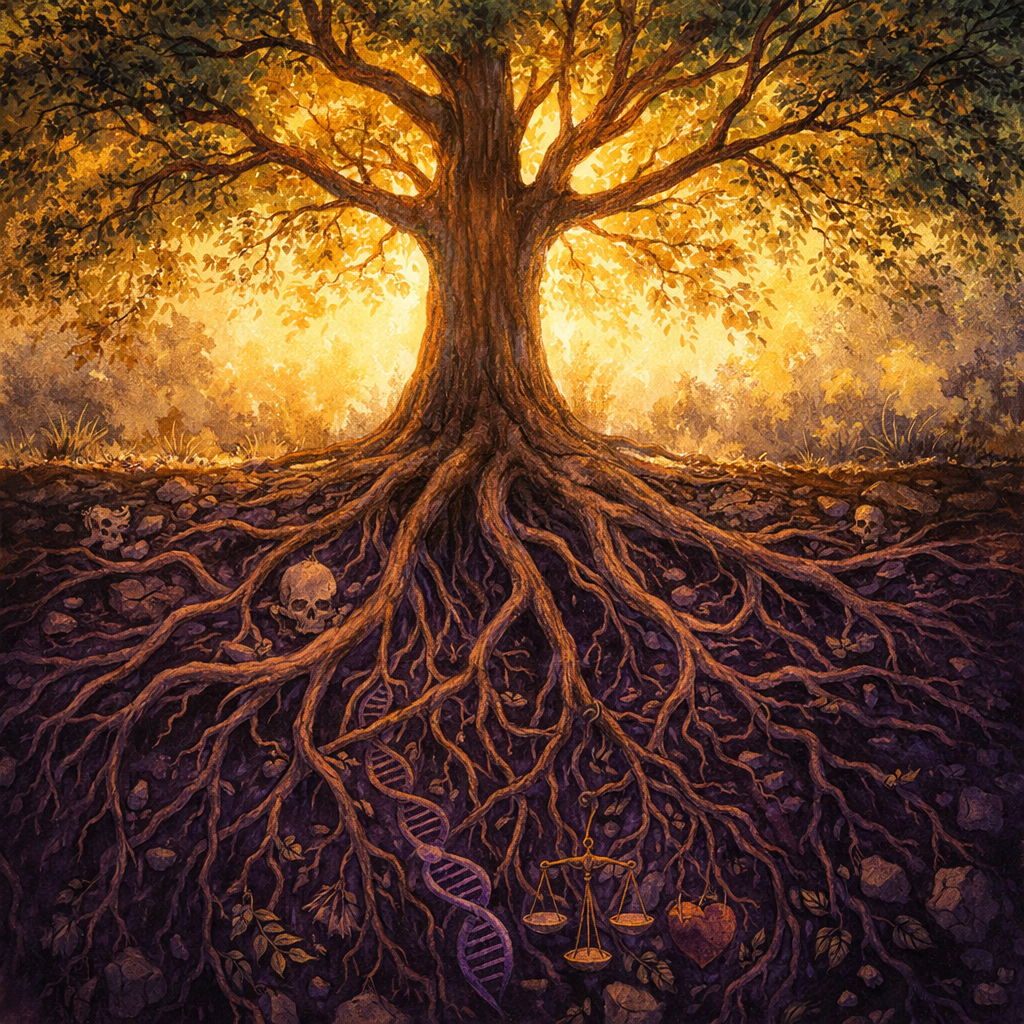 A tree with vast root system below ground - the unseen factors that shape mental health