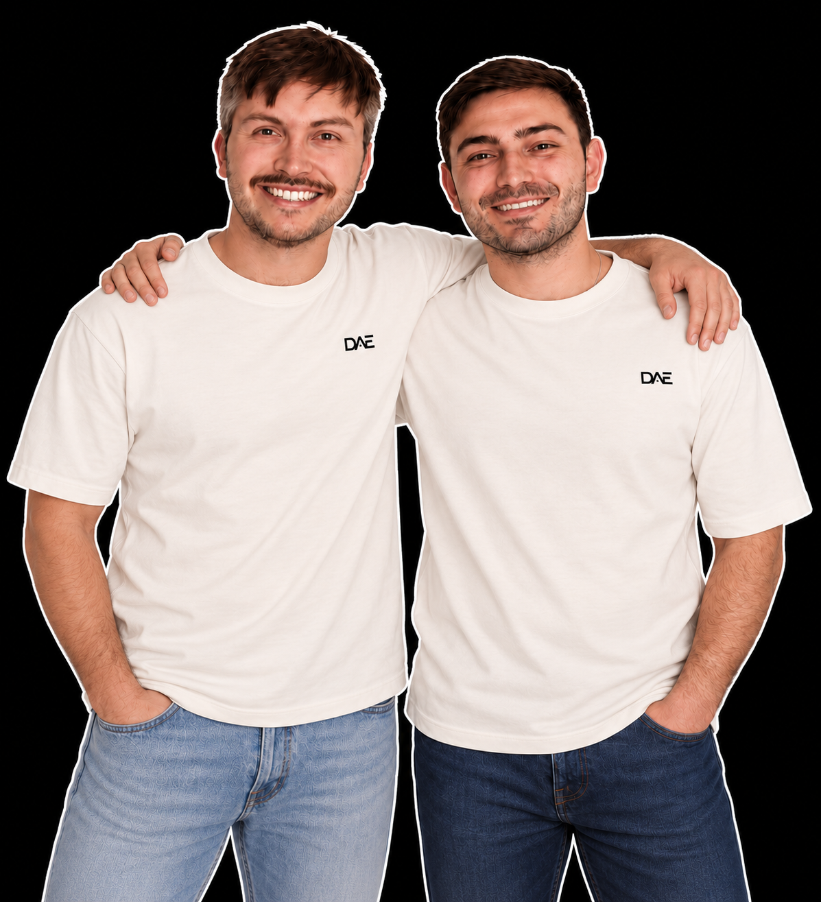 DAE co-founders Mathew McDougall and Lachlan Robertson with their arms around each other's shoulders